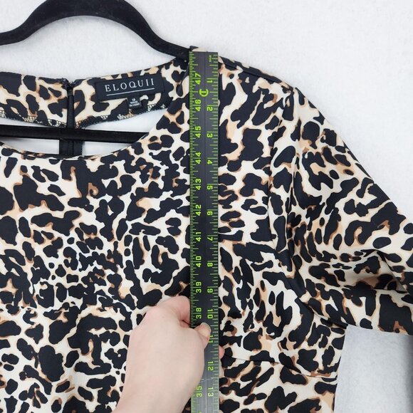 Eloquii Dress Womens 18 Black Tan Leopard Print Bell Sleeve Sheath Knee Length - Picture 5 of 12